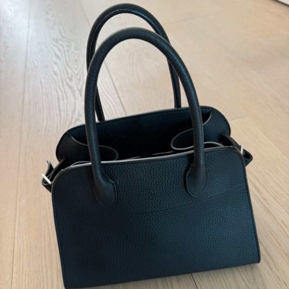 The Row Soft Margaux 10 Bag in Black Pebbled Leather (Silver Hardware)